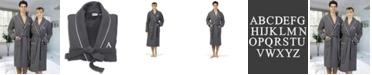 Linum Home Personalized 100% Turkish Cotton Waffle Terry Bathrobe with Satin Piped Trim - Dark Gray